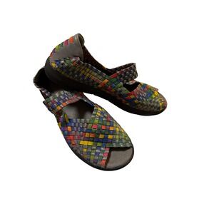 Baretraps Sandals 7.5 Rainbow Multi Colored Weave Slip On Comfy Mary Jane Shoes